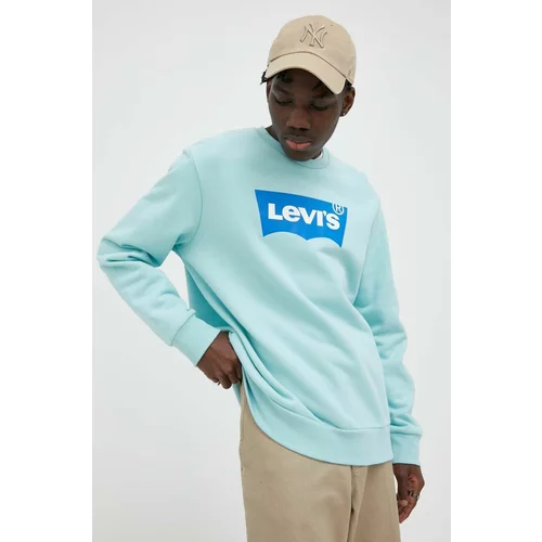 Levi's Bombažen pulover moška, turkizna barva