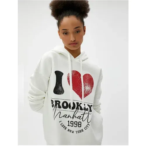 Koton Hooded Oversized Sweatshirt College Printed Ribbed