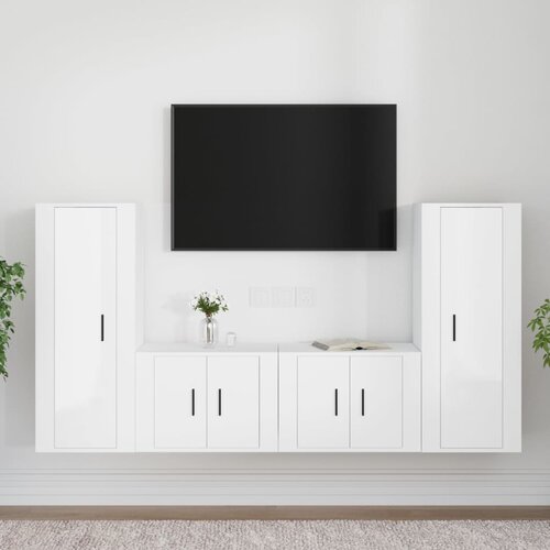 The Living Store Komplet TV omaric 4-delni visok sijaj bel inženirski les - Komplet TV Omaric, (21374117) Slike