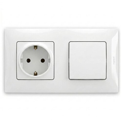 Legrand kućna SCHUKO utičnica 250V/16A sa jednopolnim prekidačem br. 1 i ramom NILOE, bela Slike