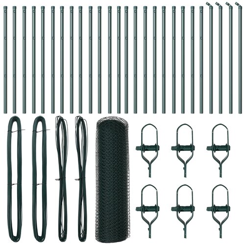 VidaXL heksagonalna ograda zelena 0.4x50 m čelik, stupovi za ograde 13 kom zelena &amp;Oslash;32 mm 80 cm galvanizirani čelik Slike