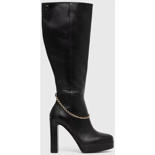 Wojas Kožne čizme za žene, boja: crna, s debelom potpeticom, 7104351