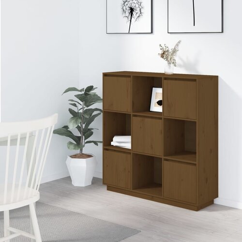 VidaXL Visoka komoda boja meda 110,5 x 35 x 117 cm od masivne borovine Slike
