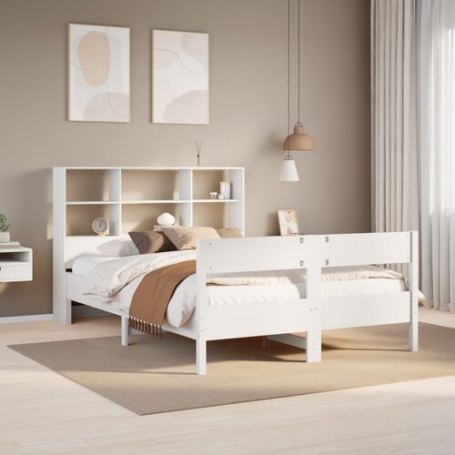 VidaXL Krevet s regalom z knjige bez madraca bijeli 160x200cm borovina Slike