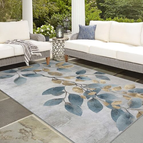 Mila Home svetlo modra/zlata pralna preproga 160x230 cm golden leaves &amp;ndash; Slike