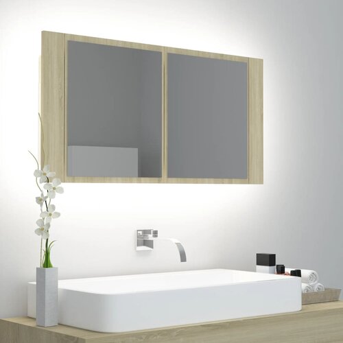 Furnova LED kopalniška omarica z ogledalom sonoma hrast 90x12x45 akril, (21947389) Cene