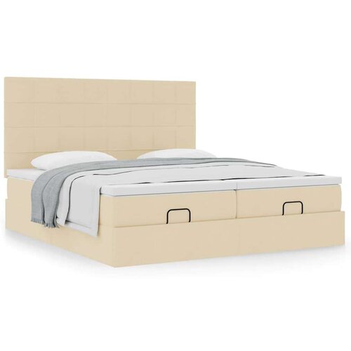 VidaXL Otomanski okvir kreveta s madracima krem 200x200cm od tkanine Slike
