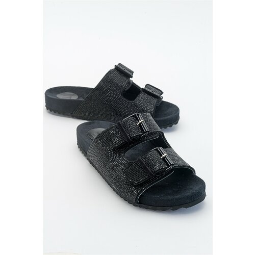 LuviShoes Diamo Black Suede Genuine Leather Women's Slippers Slike