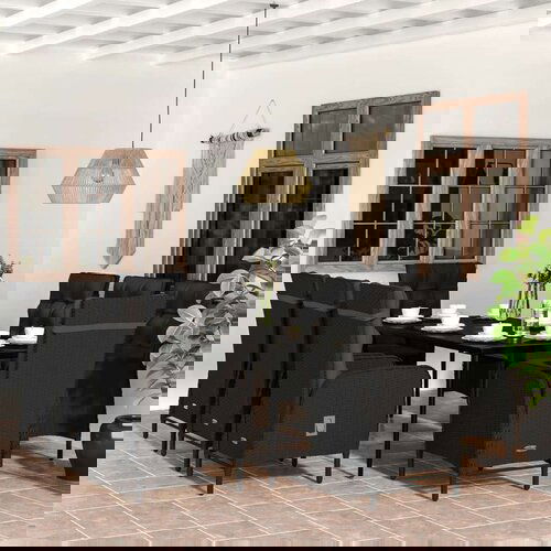  9-dijelni vrtni blagovaonski set s jastucima crni Cijene