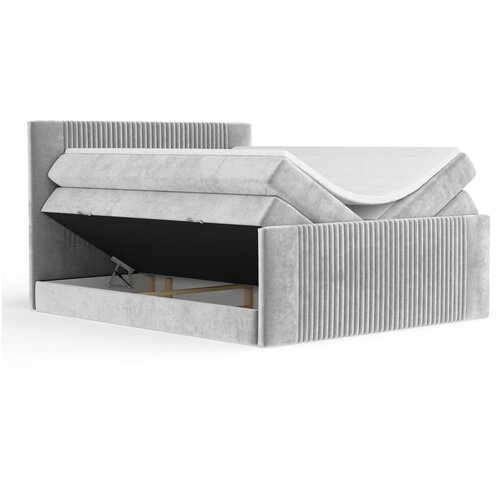 Maison de R&amp;ecirc;ve Svetlo siva boxspring postelja s prostorom za shranjevanje 200x200 cm Bergamo &amp;ndash; Slike