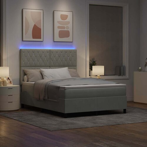  LED Box Spring Krevet Svijetlo siva 140 x 200 cm Bar&amp;scaron;un Svjetlosiva Slike