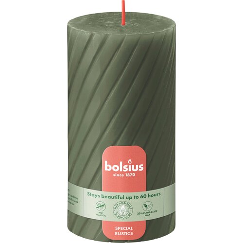  Rustikalna rebrasta sveča 13/6,8 cm - sveže olivno zelena Cene