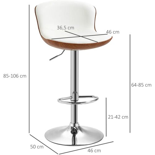  Set od 2 barske stolice podesiva visina metalni okvir okretno sjedalo krem ​​bijela Slike