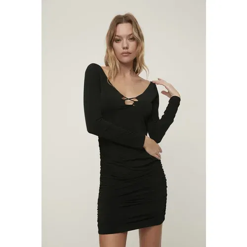 Trendyol black Collar Detailed Knitted Dress