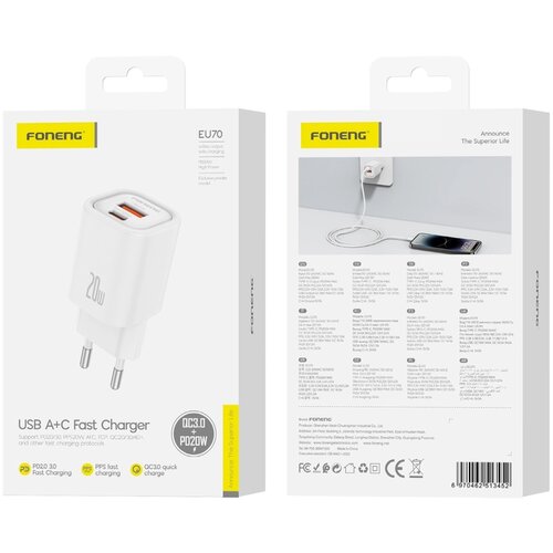 Jellico FONENG EU70 PD 20W 1XUSB-C STENSKI POLNILEC S KABLOM ZA TELEFONE SAMSUNG, (5000337855) Slike