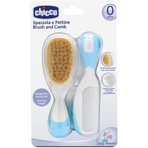 Chicco glavnik in krtača z naravnimi ščetinami - modra (0656920) Cene