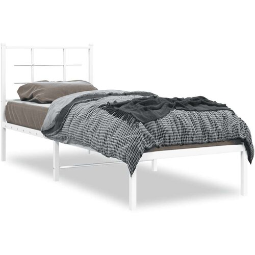 Metalni okvir za krevet s uzglavljem bijeli 80x200 cm Slike