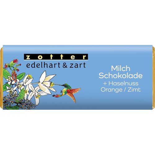 Zotter Schokoladen Bio čokolada edelhart &amp;amp; zart - &amp;quot;Mlečna čokolada z le&amp;scaron;niki, pomarančo in cimetom&amp;quot; - 70 g Slike