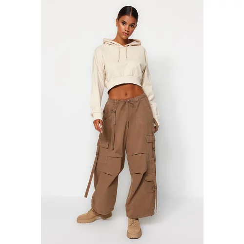 Trendyol Brown High Waist Jogger Jeans with Cargo Pocket