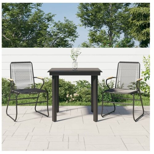  3-dijelni vrtni blagovaonski set od PVC ratana crni Cene