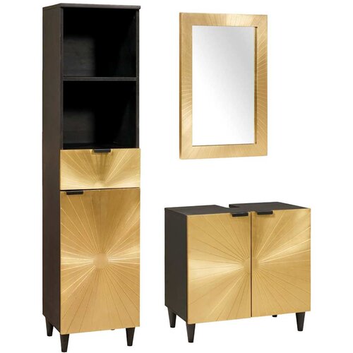 VidaXL Set ormarića za kupaonicu 3 pcs Crna i zlatna Čvrsto drvo manga Slike
