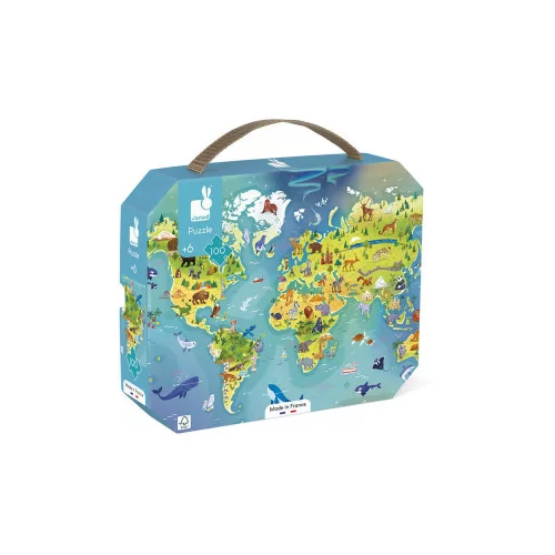 Janod sestavljanka v kovčku – zemljevid sveta – 100 kosov