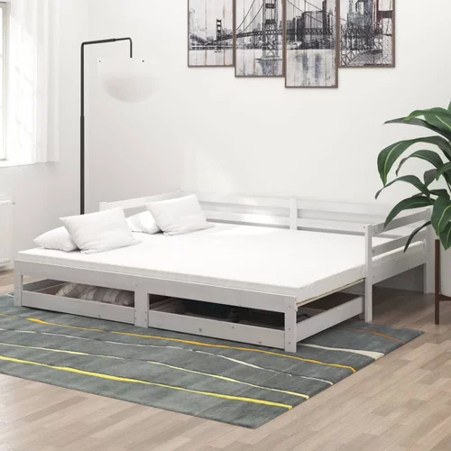 vidaXL Izvlečna dnevna postelja 2x(90x200) cm bela trdna borovina