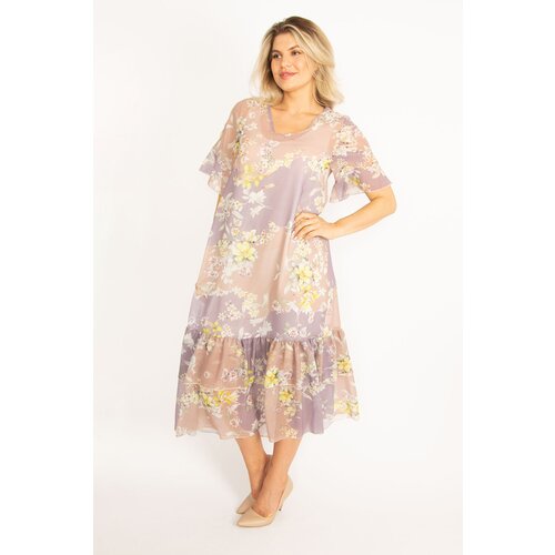 Şans Women&amp;#039;s Plus Size Powder Slit Sleeve Lined Chiffon Dress Slike