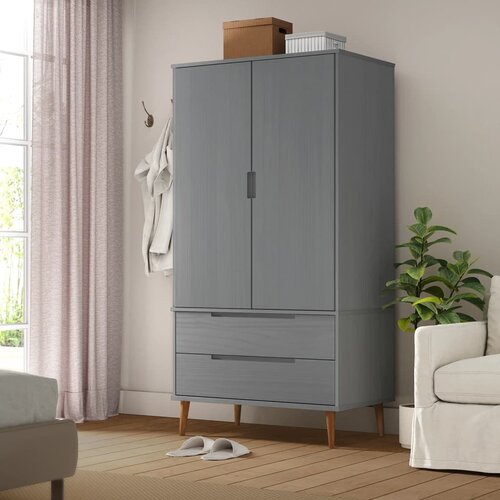 VidaXL Garderobna omara MOLDE siva 90x55x175 cm trdna borovina Slike