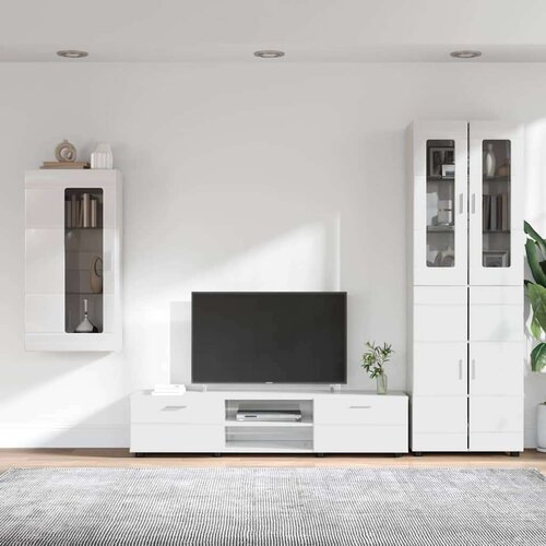  Set TV komoda s ladicama Visoki sjaj bijela Konstruirano drvo Slike