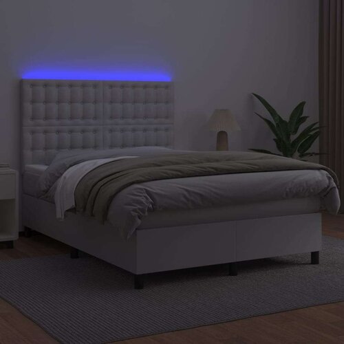  Box spring s madracem LED bijeli 140x200 cm umjetna koža Slike