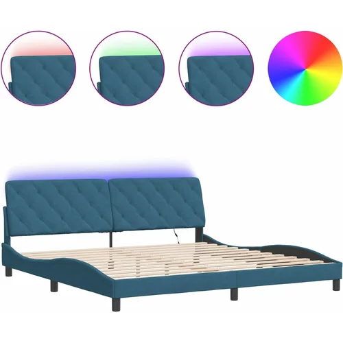 vidaXL Okvir kreveta s LED svjetlima plavi 200 x 200 cm baršunasti