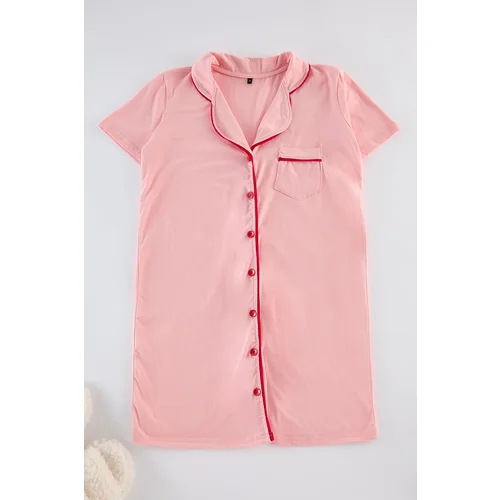 Trendyol Pink Cotton Piping Detailed Knitted Nightshirt