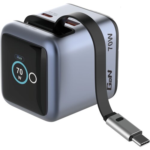 Verbatim Mini GaN Charger 70W einziehbares Kabel+Display 32059 Slike