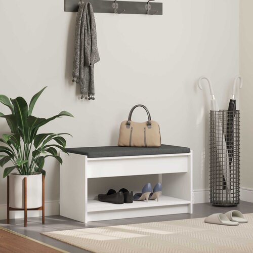  Klupa za hodnik s jastukom s policom Bijeli 83 x 38 x 45 cm Cijene