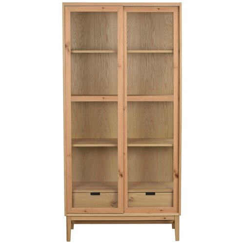 Rowico Vitrina v hrastovem dekorju z drsnimi vrati v naravni barvi 100x203 cm Hazelton – Cene