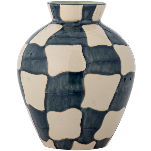 Bloomingville Modra/kremno bela steklena ročno poslikana vaza (vi&amp;scaron;ina 24 cm) Check &amp;ndash; Slike