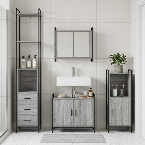  Set ormarića za kupaonicu 4 kom. Siva Sonoma 40 x 36 x 200,5 cm Slike