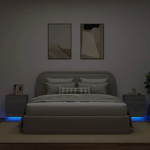 vidaXL Noćni ormarići s LED svjetlima 2 kom boja sivog hrasta sonome