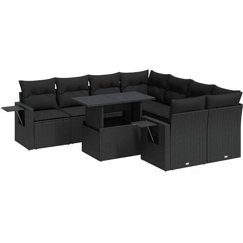 Maison Chic Seti vrtnega pohištva - Vrtna garnitura - Vrtni pohištvo set 9-delna z blazinami črn poli ratan, (21804500) Cene