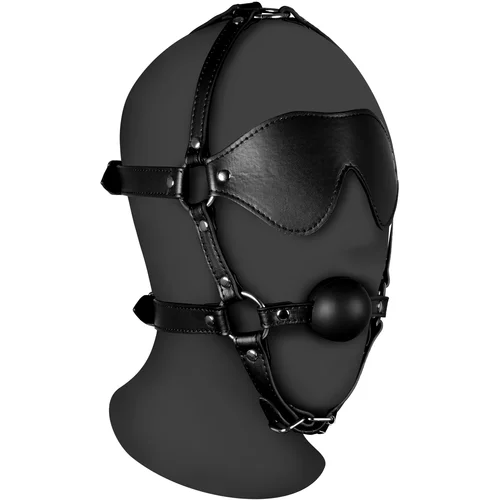 Ouch! Xtreme Blindfolded Head Harness with Solid Ball Gag Black
