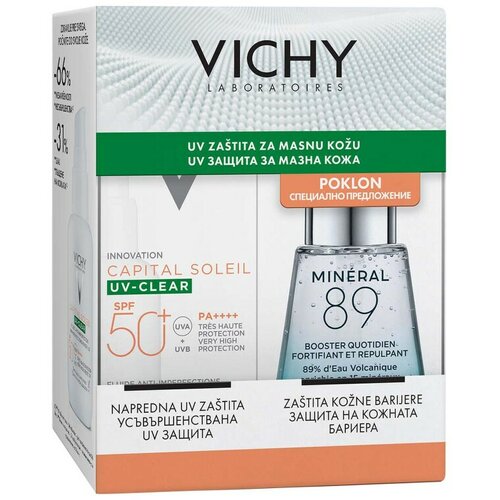 Vichy capital soleil uv-clear fluid spf 50+, 40 ml + mineral 89 booster, 30 ml gratis Cene