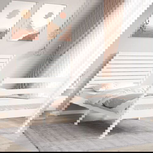 vidaXL Posteljni okvir z vzglavjem bel 90x200 cm trden les Cene