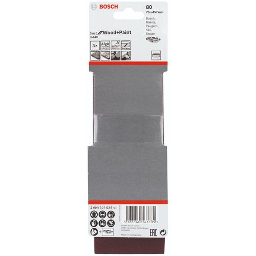 Bosch 3-delni set brusnih traka X440 75 x 457 mm, granulacija 80 - pakovanje od 3 komada (2608606034) Slike