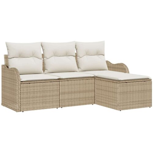  4-dijelni vrtni kauč set s jastučićima Bež Poli Ratan 2-sjedalni vrtni kauč s jastučićima Bež Poli Ratan Cene