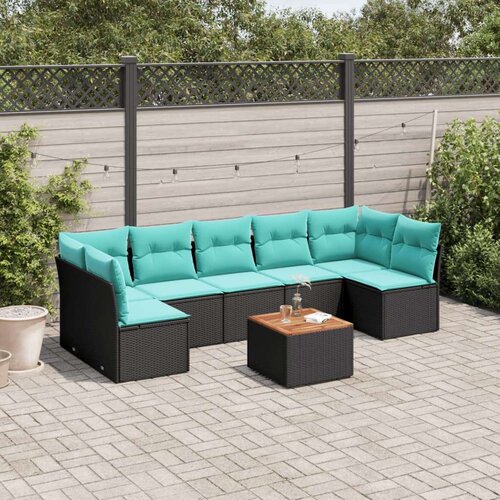  Vrtna garnitura - 8-dijelni set vrtnih sofa od poliratana s jastucima crni - Crna 2x corner + table + 5x middle 1 Cene