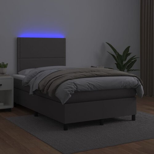  Krevet box spring s madracem LED sivi 120x200cm od umjetne kože Slike