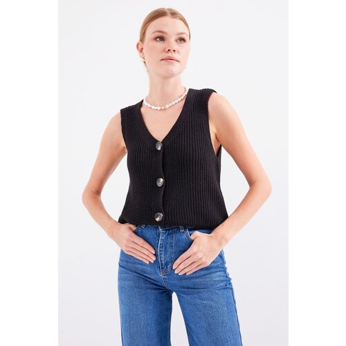 Bigdart 15881 Buttoned Short Knitwear Vest - Black Slike