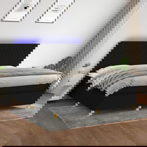 VidaXL Krevet box spring s madracem LED crni 180x200 cm od tkanine Slike