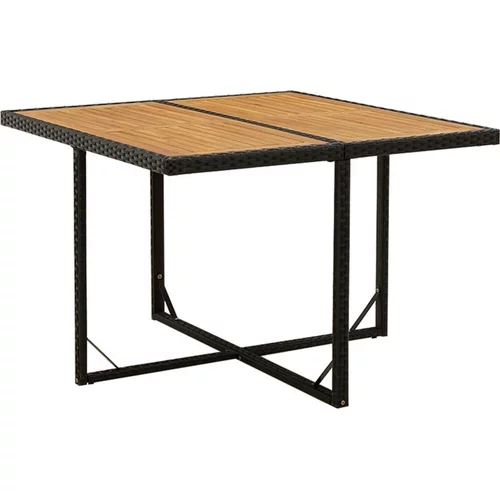  Vrtna miza črna 109x107x74 cm poli ratan in trakacijev les